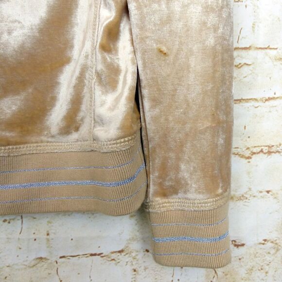 Vtg BCBGMAXAZRIA Y2K Velour Hoodie Track Jacket M Beige Rhinestone Graphic Flame - Picture 10 of 15